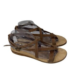 Valia Gabriel Women's Sandals 8.5-9 Brown Leather Flats Strappy Buckle Handmade